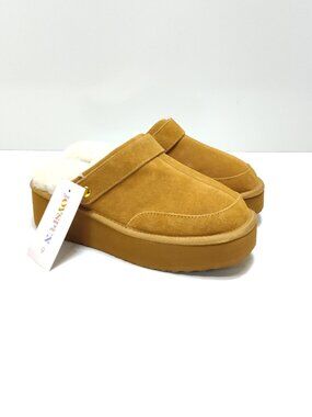 Joyspun Convert Clog 9 Chestnut Suede Convertible Platform Mule Slipper Moccasin